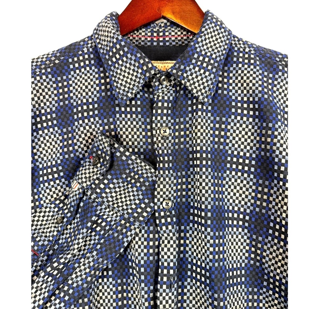 Vintage Italia Mens L Long Sleeve Button Up Shirt Checkered Pattern 100% Cotton